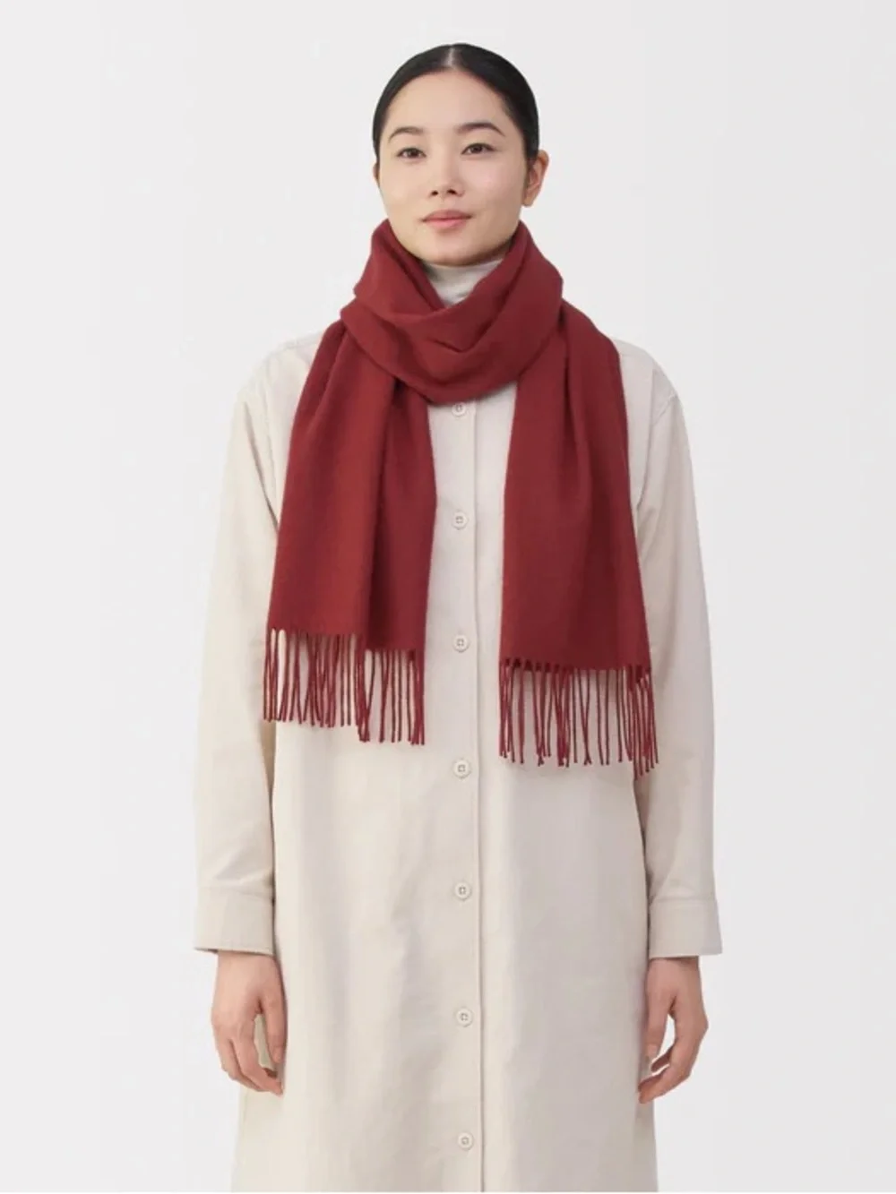 Muji Fringe Scarf in Deep Brick Red